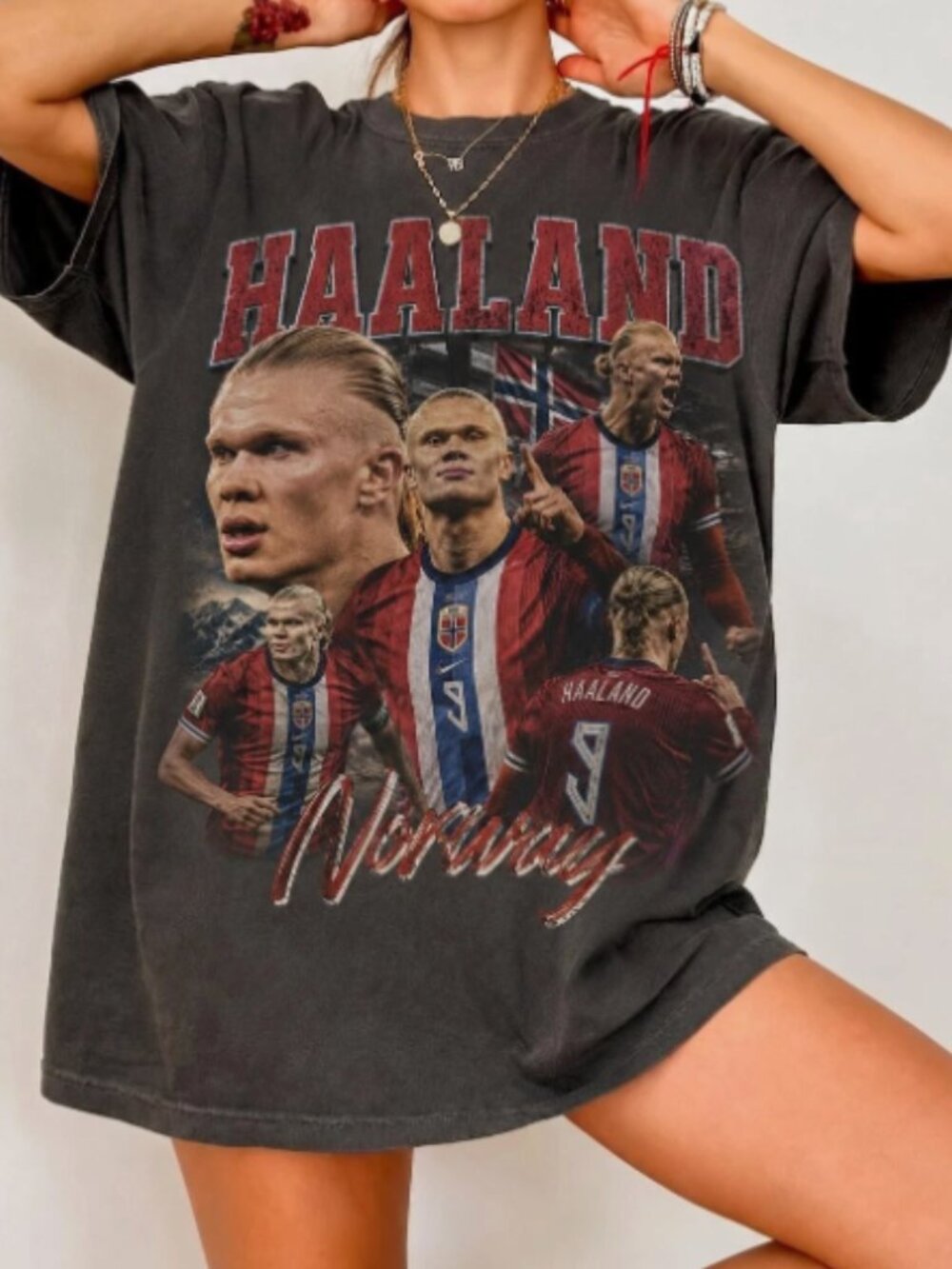Haaland Norway Vintage Soccer Bootleg Graphic T-Shirt